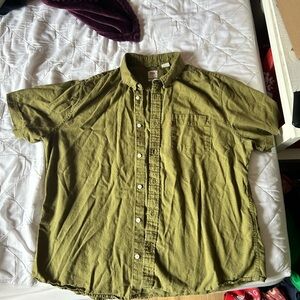 Green, army green button down Levi’s shirt